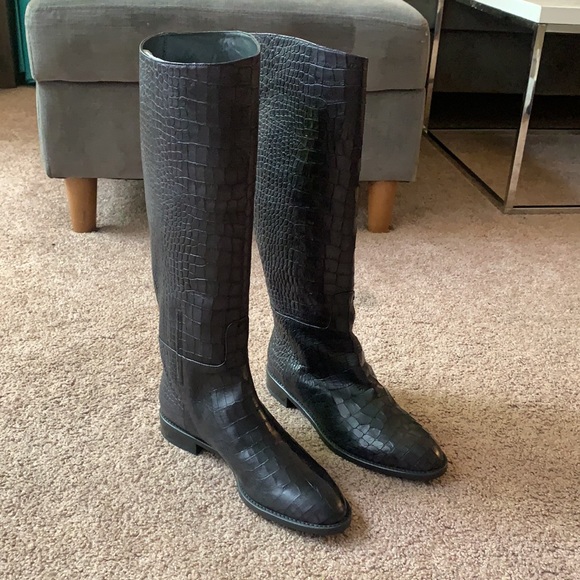 Stuart Weitzman Equine Nero Soft Croco 7 Womens - Picture 2 of 8